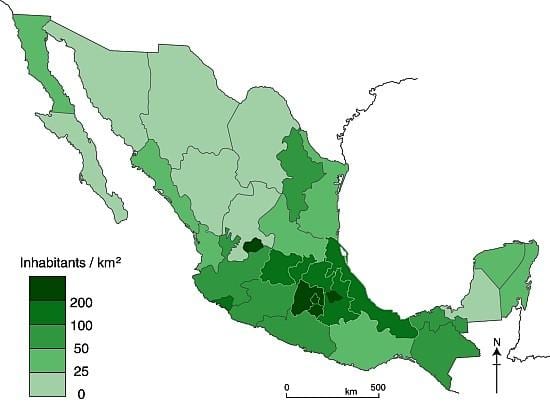густината на население карта на Мексико