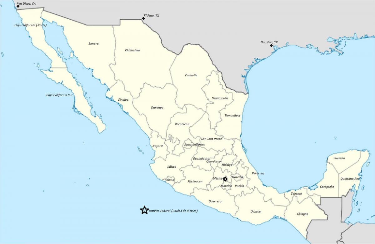 држави на Мексико мапа