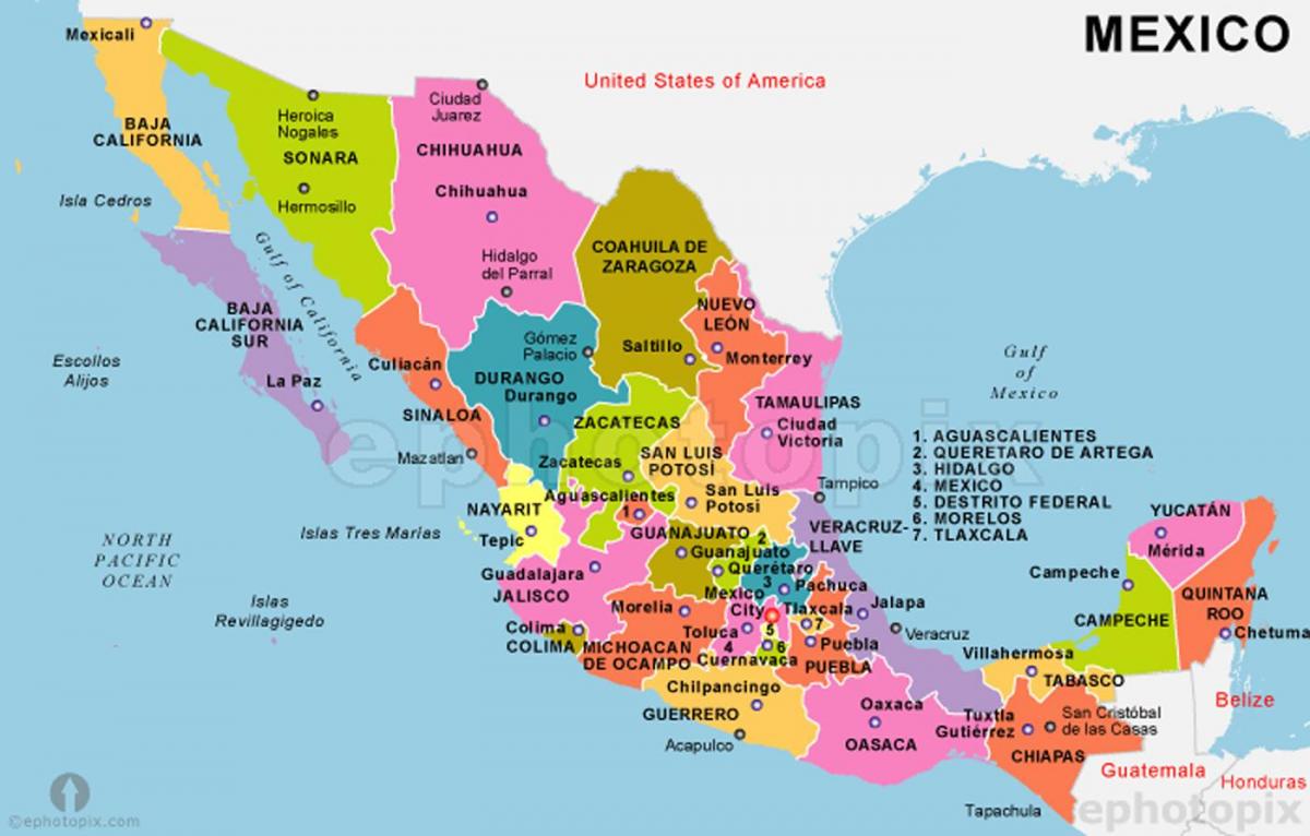 Мексико мапата со држави и метрополи
