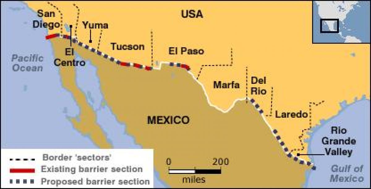 карта на мексиканската граница